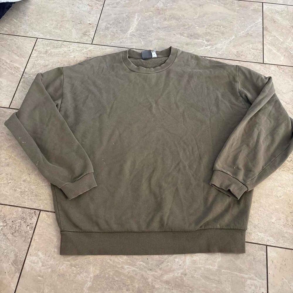 ASOS Mens Olive Green Crewneck Sweatshirt Khaki Long Sleeve Fleece Top Size M